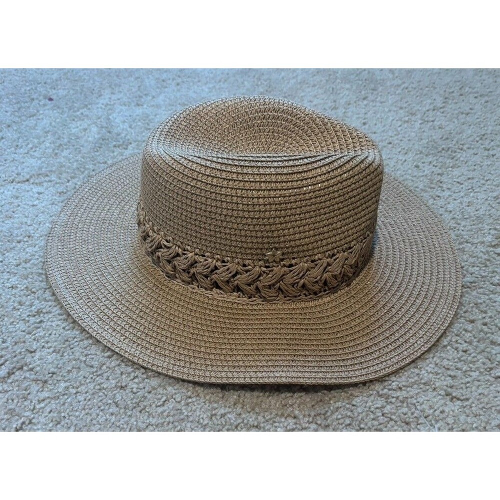 Cappelli Straworld Beach Hat Womens Woven Straw Sun Beaded Trim Vacation Cruise